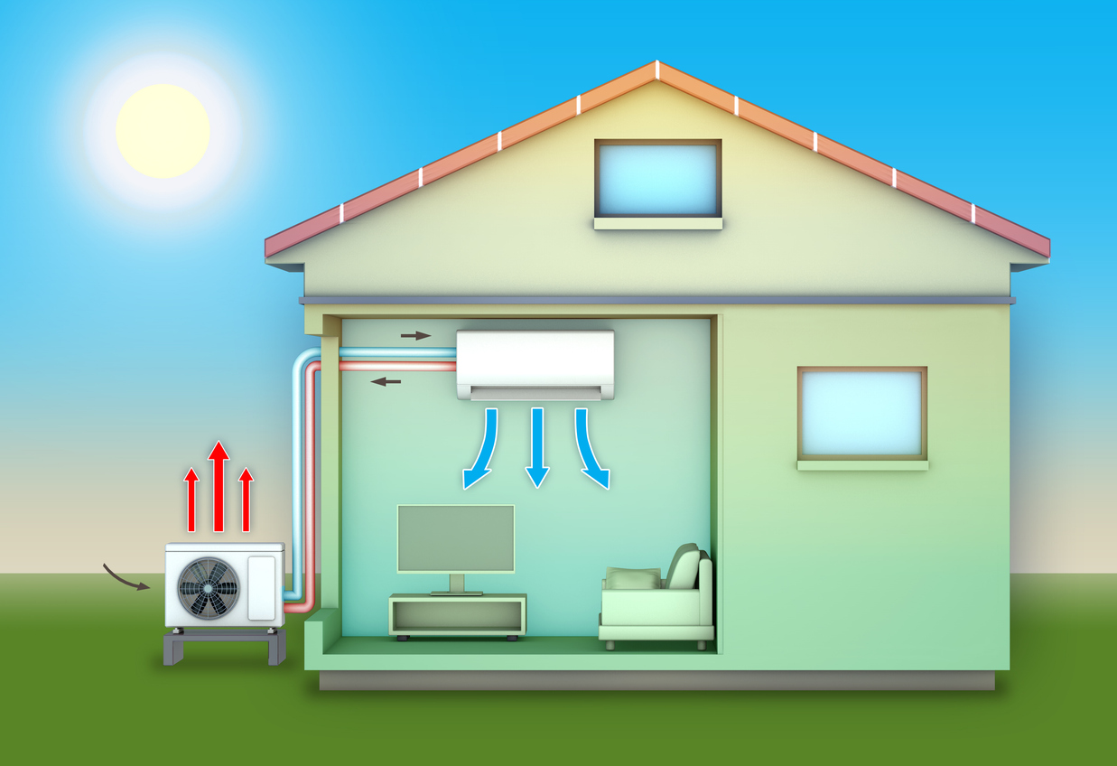 Illustration 3D sens de l'air conditionné pendant l'été